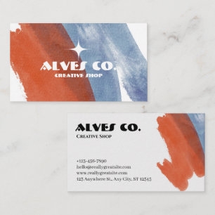 Carte De Visite Terracotta et coup de pinceau aquarelle bleu perso