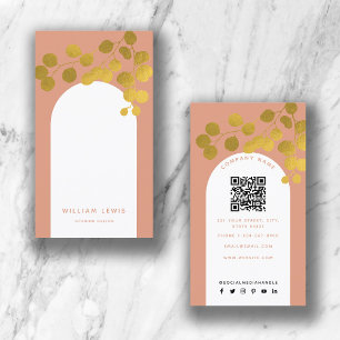 Carte De Visite Terracotta Gold Feuilles Moderne Arch QR Code