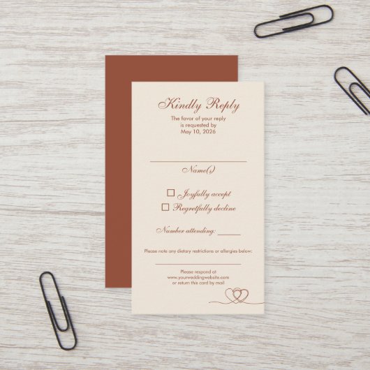 Carte De Visite Terracotta Modern Mix and Match Wedding RSVP Card (Devant/Arrière en situation)