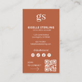 Carte De Visite Terracotta Monogramme Photo Médias sociaux QR Code (Dos)