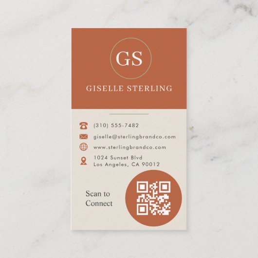 Carte De Visite Terracotta Sage Green Photo QR Code (Dos)