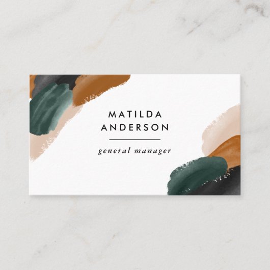 Carte De Visite Terracotta, vert noir abstrait moderne QR CODE (Devant)