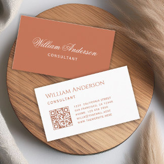Carte De Visite Terracotta White QR Code and Calligraphy Simple 