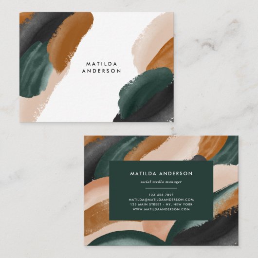 Carte De Visite Terre cuite verte abstraite aquarelle moderne uniq (Devant / Derrière)