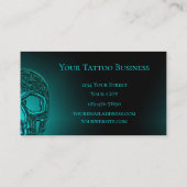 Carte De Visite Tête de crâne gothique Boutique de tatouage vert T (Dos)