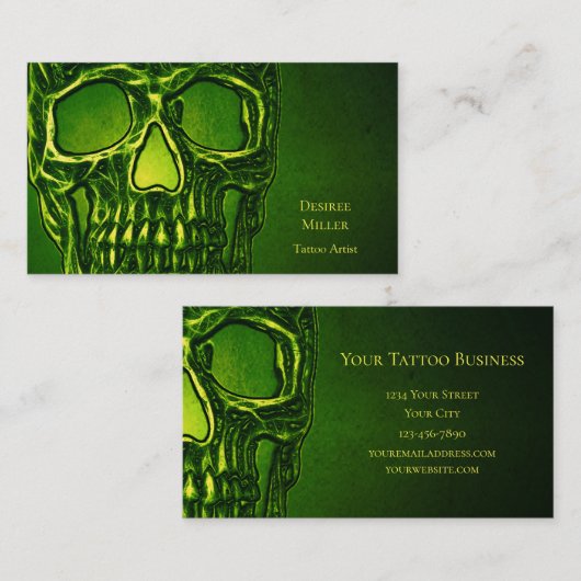Carte De Visite Tête de crâne gothique Tatouage en métal néon vert (Devant / Derrière)