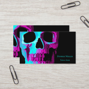 Carte De Visite Tête de crâne Neon gothique Violet Turquoise Noir 