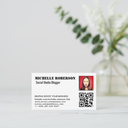 Carte De Visite tête et code qr blanc propre (Debout devant)