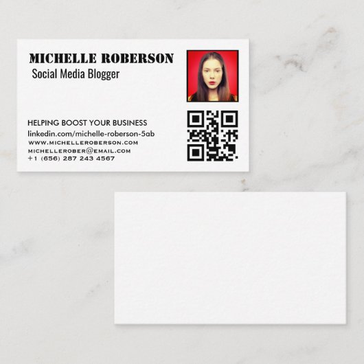 Carte De Visite tête et code qr blanc propre (Devant / Derrière)