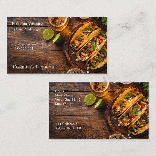 Carte De Visite Tête supérieure des tacos avec espace de copie (Devant / Derrière)
