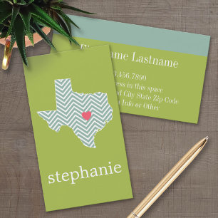 Carte De Visite Texas Love with Custom Heart and Family Name
