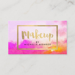 Carte De Visite Texte de maquillage Faux Gold Foil sur aquarelles 