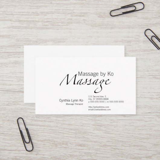 Carte De Visite Texte de massage (Devant/Arrière en situation)