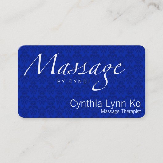 Carte De Visite Texte de massage sur Damas bleues (Devant)