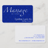 Carte De Visite Texte de massage sur Damas bleues (Devant / Derrière)