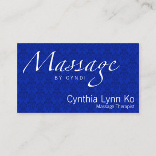 Carte De Visite Texte de massage sur la damassé bleue