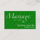 Carte De Visite Texte de massage sur la damassé verte (Devant)