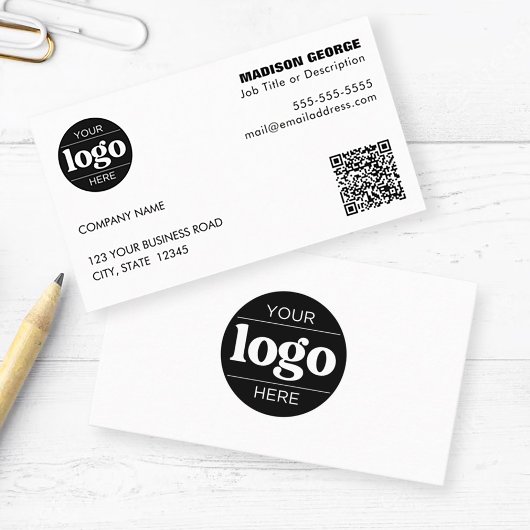 Carte De Visite Texte du logo simple et code QR blanc