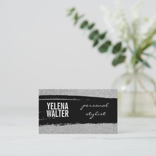 Carte De Visite Texte en gras / Parties scintillant brossée en noi (Debout devant)