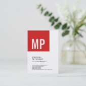 Carte De Visite Texte gras moderne Monogramme Rouge Blanc Professi (Debout devant)
