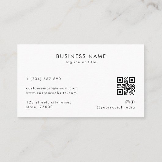 Carte De Visite Texte Horizontal Business Logo Qr Code Société (Dos)
