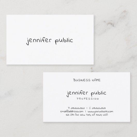 Carte De Visite Texte manuscrit assez moderne Texte simple Modèle (Devant / Derrière)