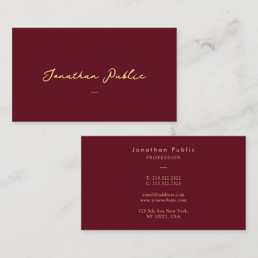 Carte De Visite Texte manuscrit Faux Gold personnalisé (Devant / Derrière)