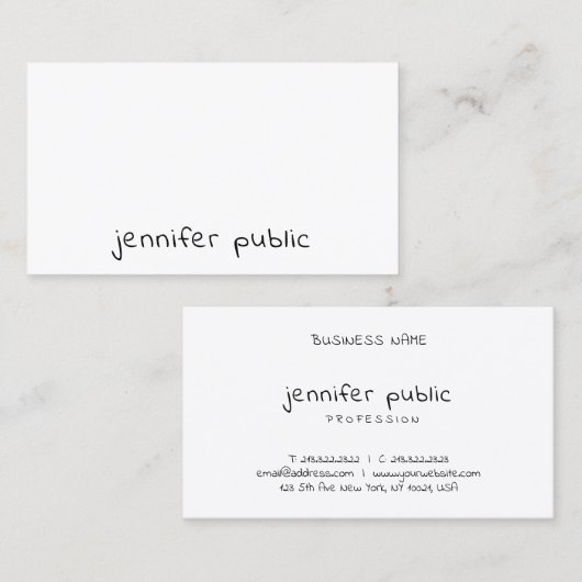 Carte De Visite Texte manuscrit moderne Texte simple Modèle (Devant / Derrière)