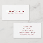 Carte De Visite Texte minimal en rouge profond (Devant / Derrière)