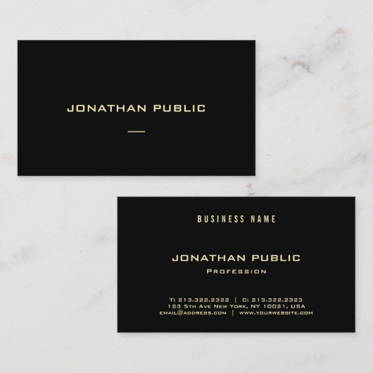 Carte De Visite Texte Or personnalisé Modèle noir moderne élégant (Devant / Derrière)