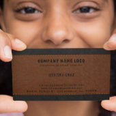 Carte De Visite Texte personnalisé Brown en cuir noir pointillé