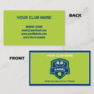 Carte De Visite 🎾 Texte personnalisé, Club de padel