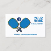 Carte De Visite Texte personnalisé vert et bleu Pickleball (Devant)
