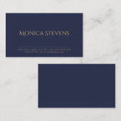 Carte De Visite Texte professionnel bleu foncé et simple en or (Devant / Derrière)