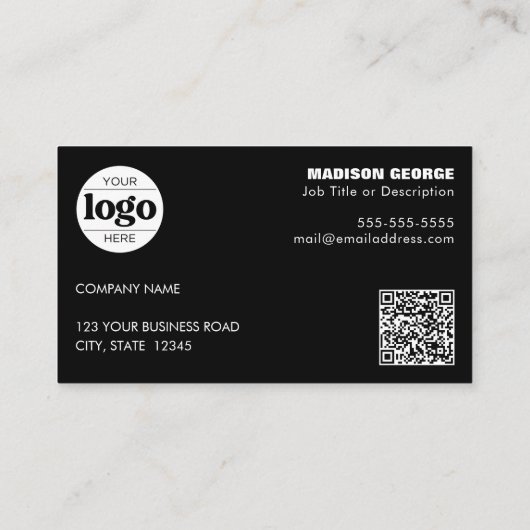 Carte De Visite Texte simple du logo et code QR noir (Dos)