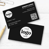 Carte De Visite Texte simple du logo et code QR noir
