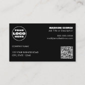 Carte De Visite Texte simple du logo et code QR noir (Dos)