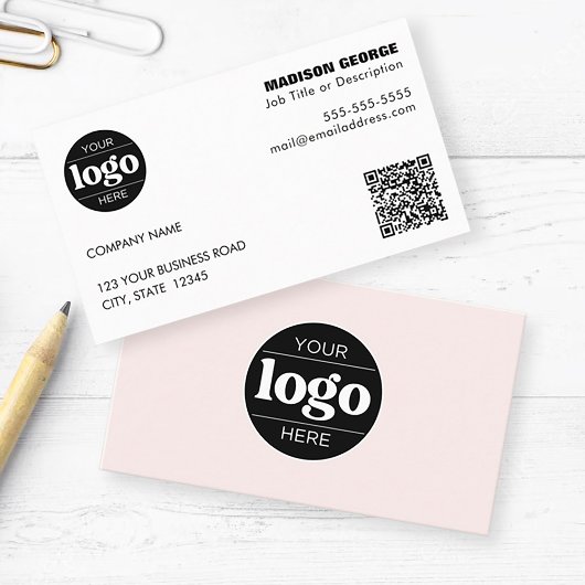 Carte De Visite Texte simple du logo et code QR rose
