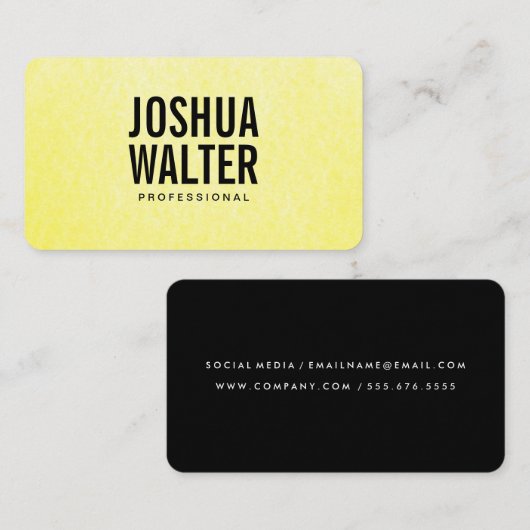 Carte De Visite Texte simple en gras Texture jaune (Devant / Derrière)
