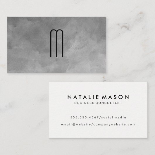 Carte De Visite Texture Aquarelle Monogramme (Devant / Derrière)