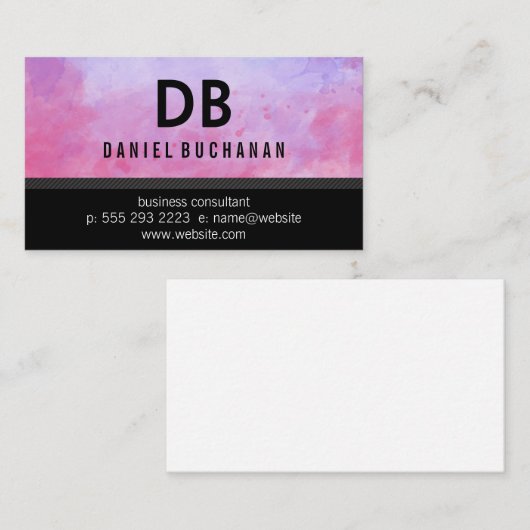 Carte De Visite Texture aquarelle | Monogramme (Devant / Derrière)