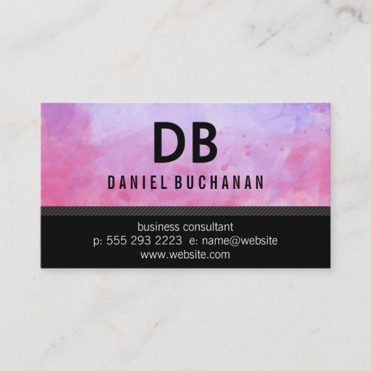 Carte De Visite Texture aquarelle | Monogramme (Devant)