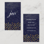 Carte De Visite texture bleu chic avec taches dorées monogramme (Devant / Derrière)