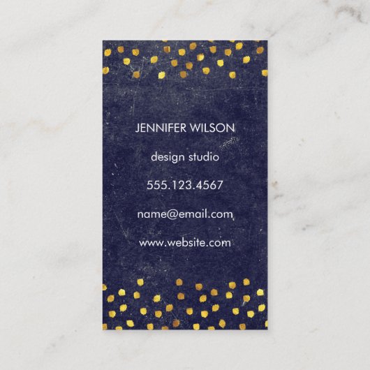 Carte De Visite texture bleu chic avec taches dorées monogramme (Dos)