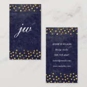 Carte De Visite texture bleu chic avec taches dorées monogramme (Devant / Derrière)