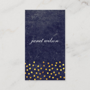 Carte De Visite texture bleue chic avec motif de taches dorées