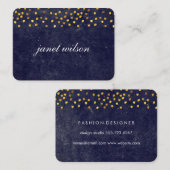 Carte De Visite texture bleue chic avec motif en tache dorée (Devant / Derrière)