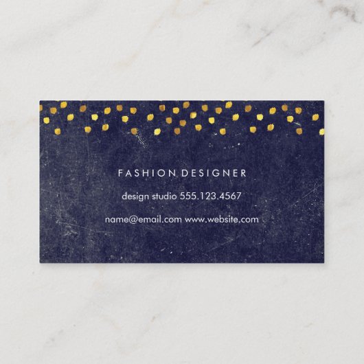 Carte De Visite texture bleue chic avec motif en tache dorée (Dos)