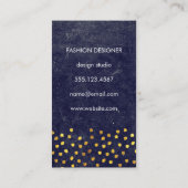 Carte De Visite texture bleue chic avec motif en tache dorée (Dos)