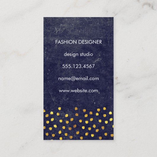 Carte De Visite texture bleue chic avec motif en tache dorée (Dos)